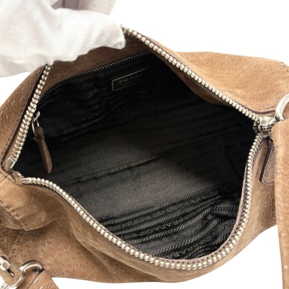 PRADA Vintage Triangle Logo One Shoulder Bag Textured Suede Leather [106467] - Picture 12 of 13